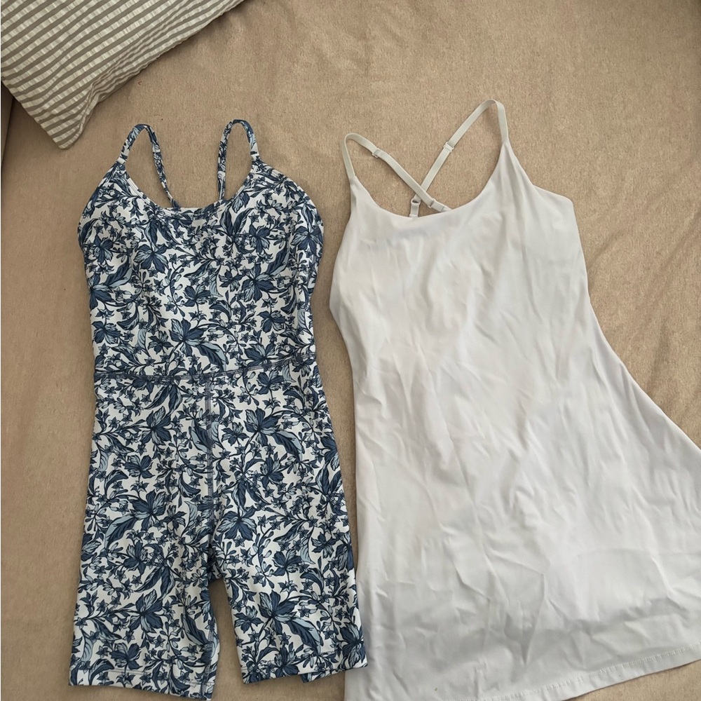 Floral Blue Romper and White Dress Set